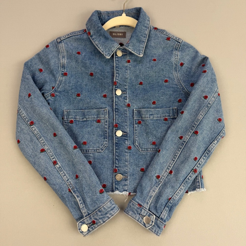 DL1961 Manning Jacket Embroidered Rose Indigo Denim Jacket Floral Youth Large
